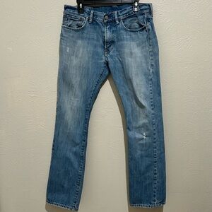 Vintage Polo by Ralph Lauren #15941 32 32 Blue Distressed Zip Straight Jeans